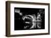 Mostar Bridge at Night, Mostar Bosnia and Herzegovina - Night Scene in Black and White Tone-Orhan-Framed Photographic Print