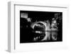 Mostar Bridge at Night, Mostar Bosnia and Herzegovina - Night Scene in Black and White Tone-Orhan-Framed Photographic Print