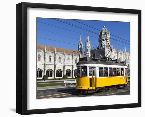 Mosteiro Dos Jeronimos, UNESCO World Heritage Site, and Tram (Electricos), Belem, Lisbon, Portugal-Stuart Black-Framed Photographic Print