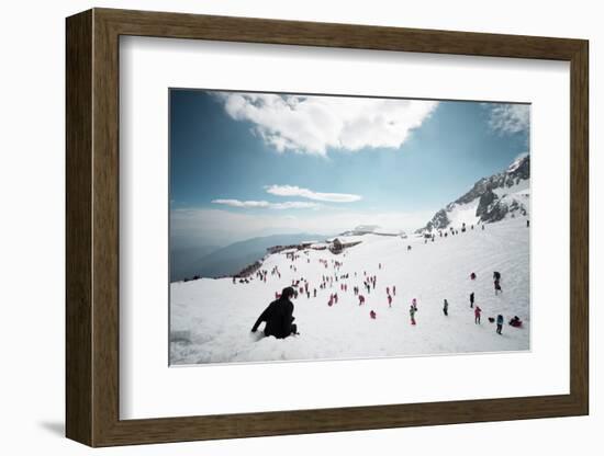 Mostly Local Tourists Playing in the Snow on Top of Jade Dragon Snow Mountain Near Lijiang-Andreas Brandl-Framed Photographic Print