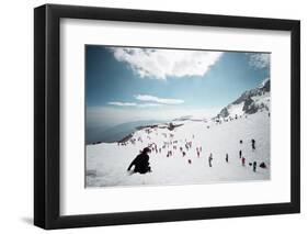 Mostly Local Tourists Playing in the Snow on Top of Jade Dragon Snow Mountain Near Lijiang-Andreas Brandl-Framed Photographic Print