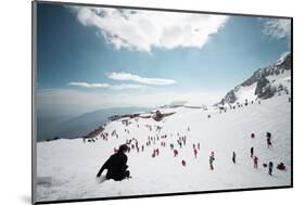 Mostly Local Tourists Playing in the Snow on Top of Jade Dragon Snow Mountain Near Lijiang-Andreas Brandl-Mounted Photographic Print