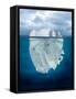 Mostly Underwater Iceberg Floating in Ocean-Oskari Porkka-Framed Stretched Canvas