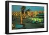 Motel Courtyard at Night-null-Framed Art Print