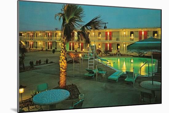 Motel Courtyard at Night-null-Mounted Art Print