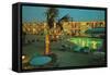 Motel Courtyard at Night-null-Framed Stretched Canvas