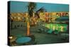 Motel Courtyard at Night-null-Stretched Canvas