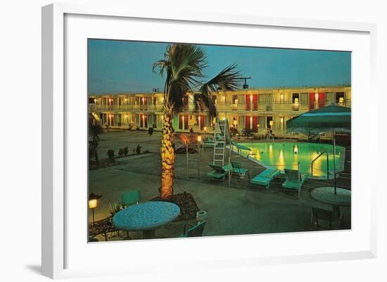 Motel Courtyard at Night-null-Framed Art Print