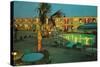 Motel Courtyard at Night-null-Stretched Canvas