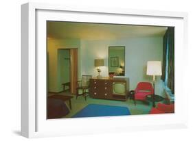 Motel Room with Blue Bedspread-null-Framed Art Print