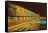 Motel Swimming Pool at Night-null-Framed Stretched Canvas