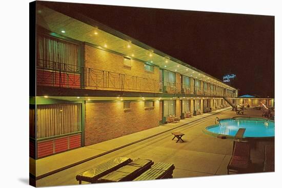 Motel Swimming Pool at Night-null-Stretched Canvas