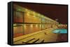 Motel Swimming Pool at Night-null-Framed Stretched Canvas