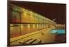 Motel Swimming Pool at Night-null-Framed Art Print