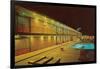 Motel Swimming Pool at Night-null-Framed Art Print