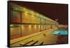 Motel Swimming Pool at Night-null-Framed Stretched Canvas