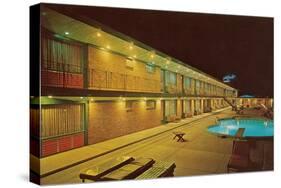 Motel Swimming Pool at Night-null-Stretched Canvas