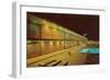 Motel Swimming Pool at Night-null-Framed Art Print