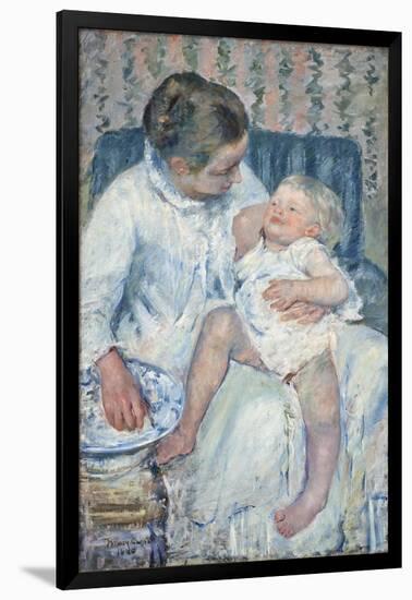 Mother About to Wash Her Sleepy Child, 1880-Mary Cassatt-Framed Giclee Print