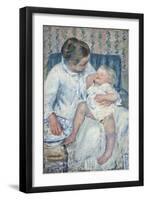 Mother About to Wash Her Sleepy Child, 1880-Mary Cassatt-Framed Giclee Print