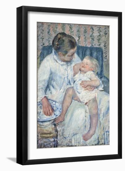 Mother About to Wash Her Sleepy Child, 1880-Mary Cassatt-Framed Giclee Print