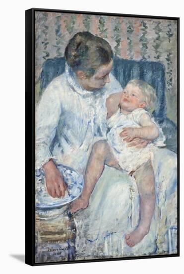 Mother About to Wash Her Sleepy Child, 1880-Mary Cassatt-Framed Stretched Canvas
