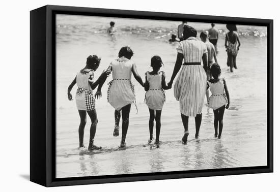 Mother and 4 Daughters Entering Water at Coney Island, Untitled 37, c.1953-64-Nat Herz-Framed Stretched Canvas