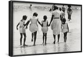 Mother and 4 Daughters Entering Water at Coney Island, Untitled 37, c.1953-64-Nat Herz-Framed Photographic Print