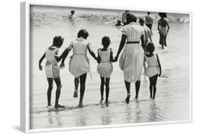 Mother and 4 Daughters Entering Water at Coney Island, Untitled 37, c.1953-64-Nat Herz-Framed Photographic Print