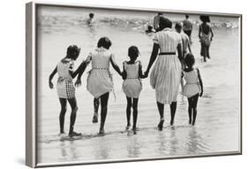 Mother and 4 Daughters Entering Water at Coney Island, Untitled 37, c.1953-64-Nat Herz-Framed Photographic Print