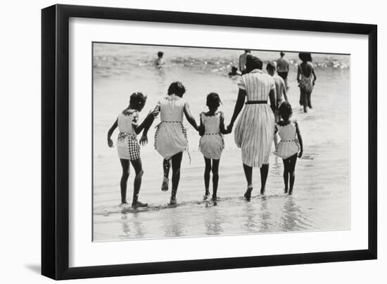 Mother and 4 Daughters Entering Water at Coney Island, Untitled 37, c.1953-64-Nat Herz-Framed Photographic Print