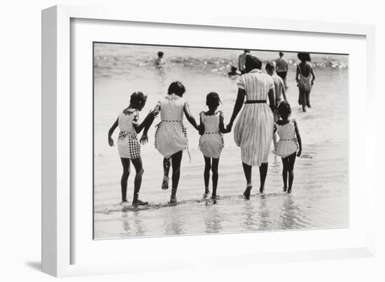 Mother and 4 Daughters Entering Water at Coney Island, Untitled 37, c.1953-64-Nat Herz-Framed Photographic Print