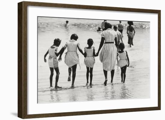 Mother and 4 Daughters Entering Water at Coney Island, Untitled 37, c.1953-64-Nat Herz-Framed Photographic Print