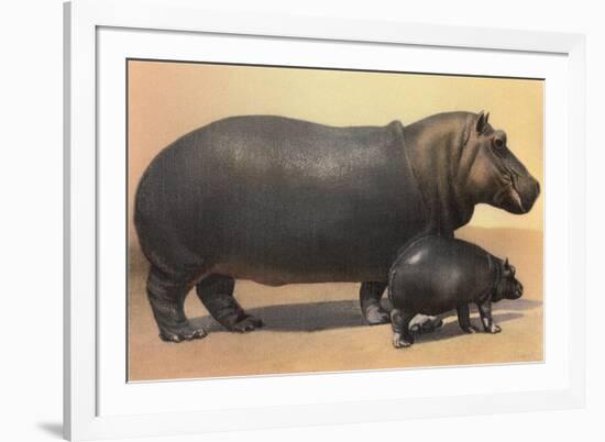 Mother and Baby Hippo-null-Framed Art Print