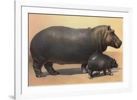 Mother and Baby Hippo-null-Framed Art Print