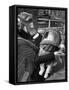 Mother and Baby Wearing Gas Masks During Gas Preparations Test During WWII-Hans Wild-Framed Stretched Canvas