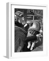 Mother and Baby Wearing Gas Masks During Gas Preparations Test During WWII-Hans Wild-Framed Photographic Print