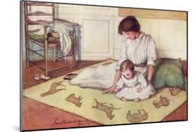 Mother and Baby with Crawling Rug-null-Mounted Art Print