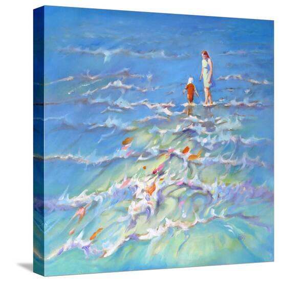 Mother And Child At The Seaside-Mary Kemp-Stretched Canvas