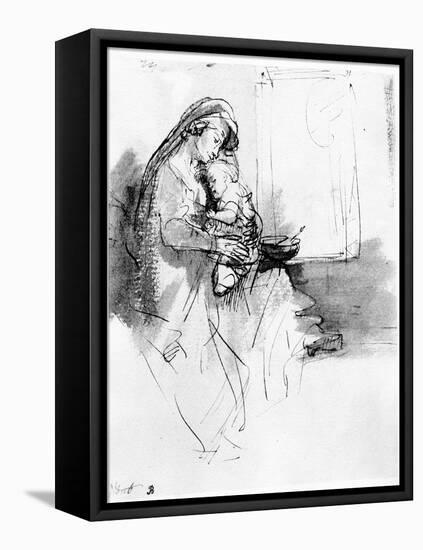 Mother and Child, C.1638 (Pen, Ink and Wash on Paper)-Gerbrandt Van Den Eeckhout-Framed Stretched Canvas