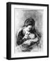 Mother and Child, C.1655 (Pen, Ink and Wash on Paper)-Nicholaes Maes-Framed Giclee Print