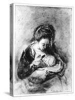 Mother and Child, C.1655 (Pen, Ink and Wash on Paper)-Nicholaes Maes-Stretched Canvas