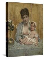 Mother and Child, C.1875-80 (Oil on Panel)-Alfred Emile Stevens-Stretched Canvas