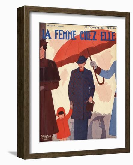 Mother and Child in Rain-B Baucour-Framed Art Print