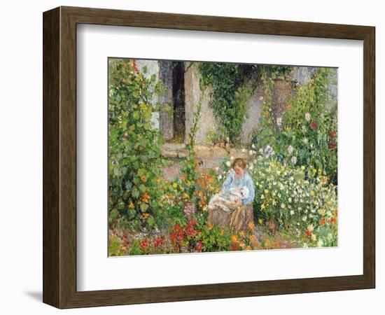 Mother and Child in the Flowers, 1879-Camille Pissarro-Framed Giclee Print