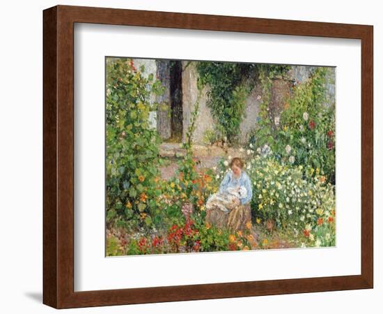 Mother and Child in the Flowers, 1879-Camille Pissarro-Framed Giclee Print