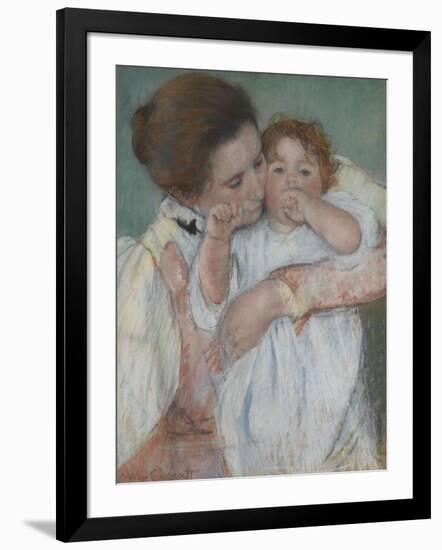 Mother and Child on a Green Background or Maternity-Mary Cassatt-Framed Giclee Print