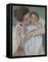 Mother and Child on a Green Background or Maternity-Mary Cassatt-Framed Stretched Canvas