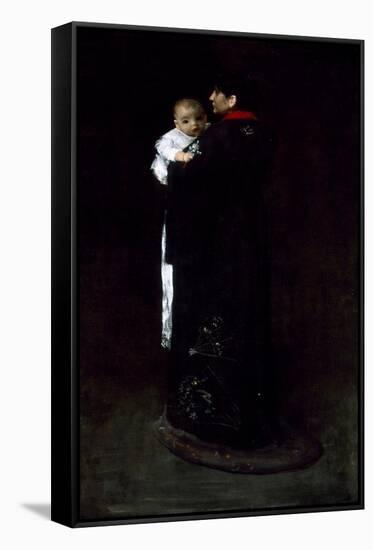 Mother And Child (The First Portrait)-William Merritt Chase-Framed Stretched Canvas