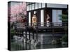 Mother and Daughter at Shobi-Kan Teahouse, Garden at Heian Shrine During Cherry Blossom Festival-Nancy & Steve Ross-Stretched Canvas